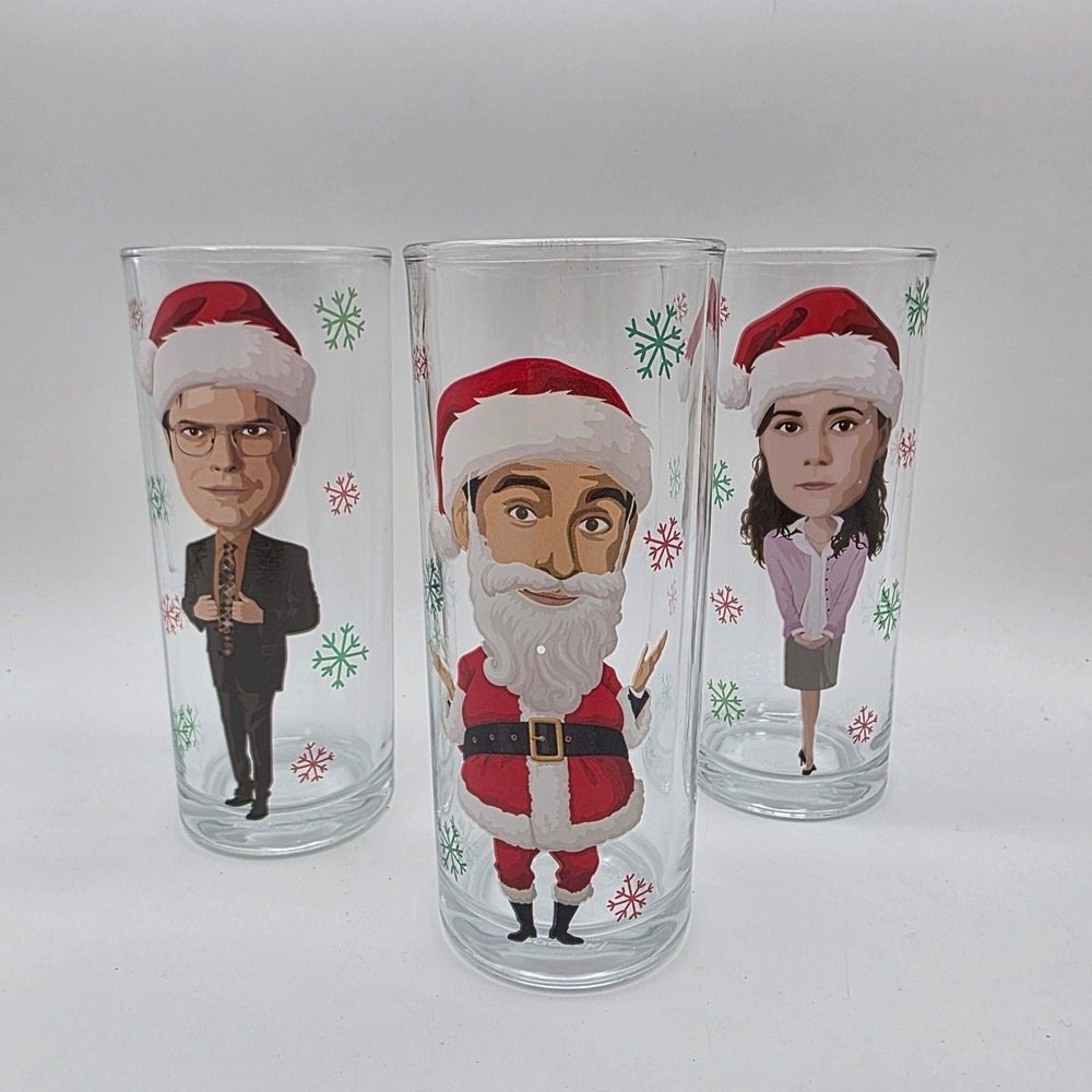 The Office Christmas Drinking Glasses Set‎ of 3 Michael Dwight Pam 10oz Peacock